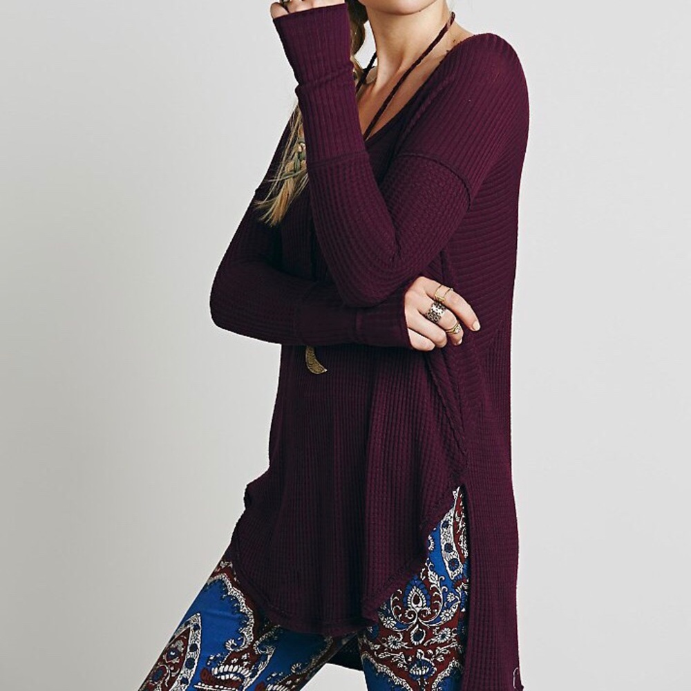 Free People: Long sleeve NWT plum waffle shirt